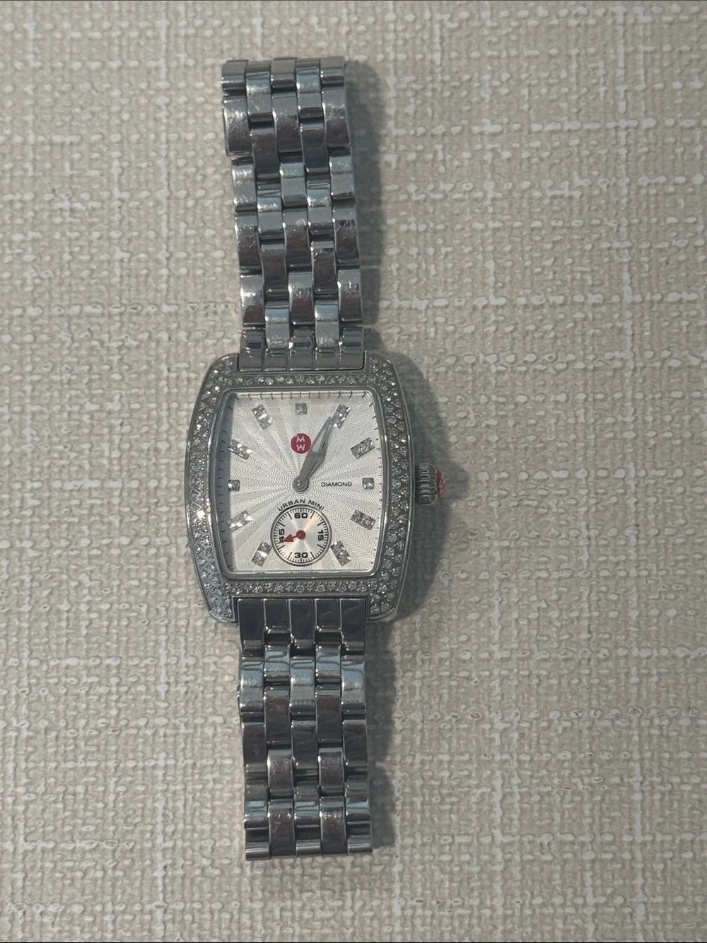 Michele Mini Diamond Bezel Stainless Steel Watch with Urban Head